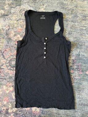 Aerie Medium Basic Black Henley Ribbed Tank Top - Women - Like New